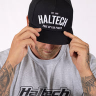 Haltech Snap Back Black with White Text Size: One size fits all.