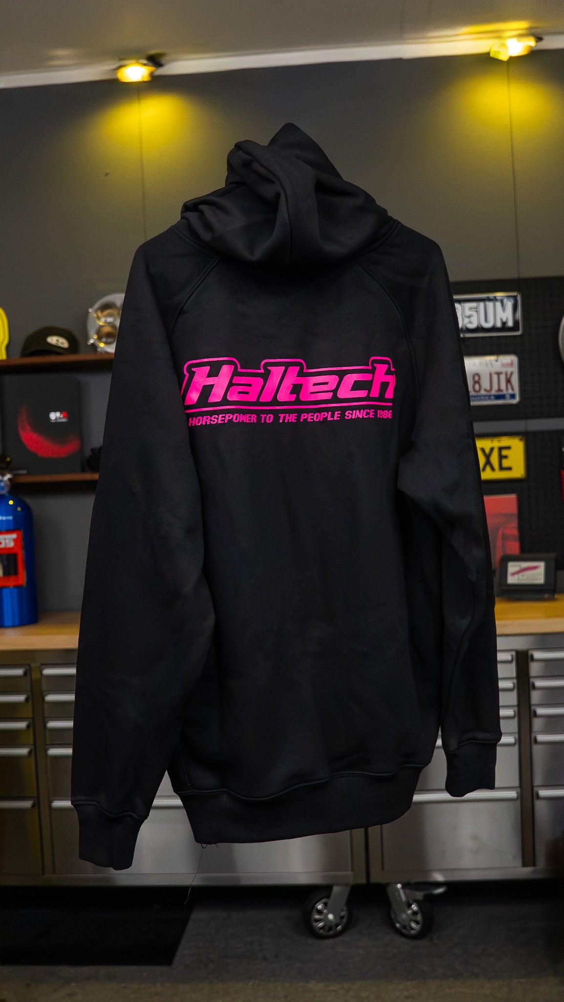 Haltech "Classic" Hoodie Black with Pink Logo Size: 4XL