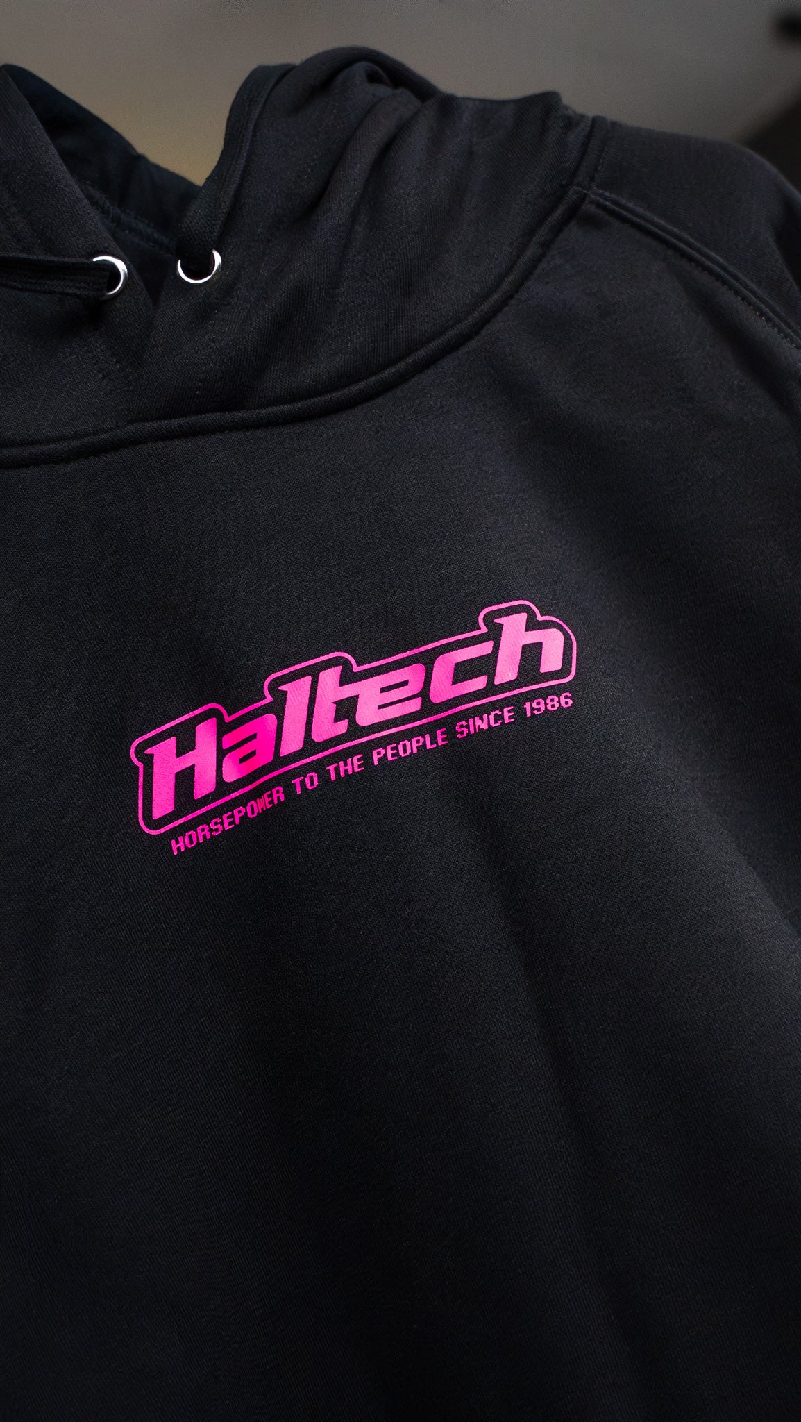 Haltech "Classic" Hoodie Black with Pink Logo Size: Small
