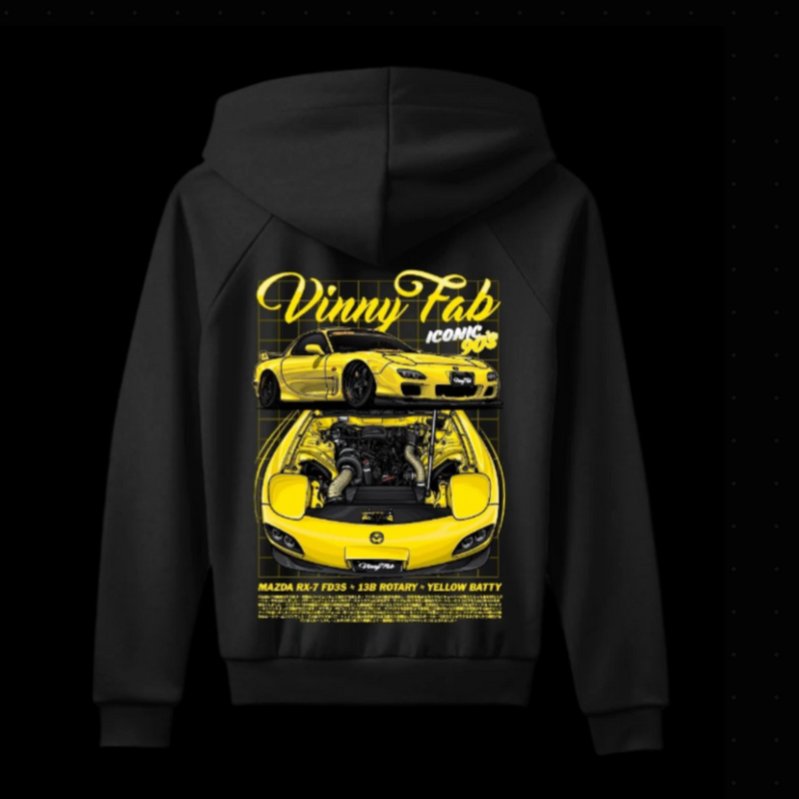 BLACK TSHIRT WITH YELLOW MAZDA RX7