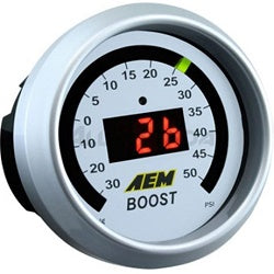 AEM Boost Gauge, -30 to 50psi, Displays Pressure & Outputs To Data Loggers, (30-4408)